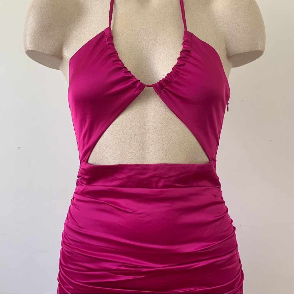 Dolls Kill Hot Pink Satin Cutout Mini Dress S - Picture 3 of 7